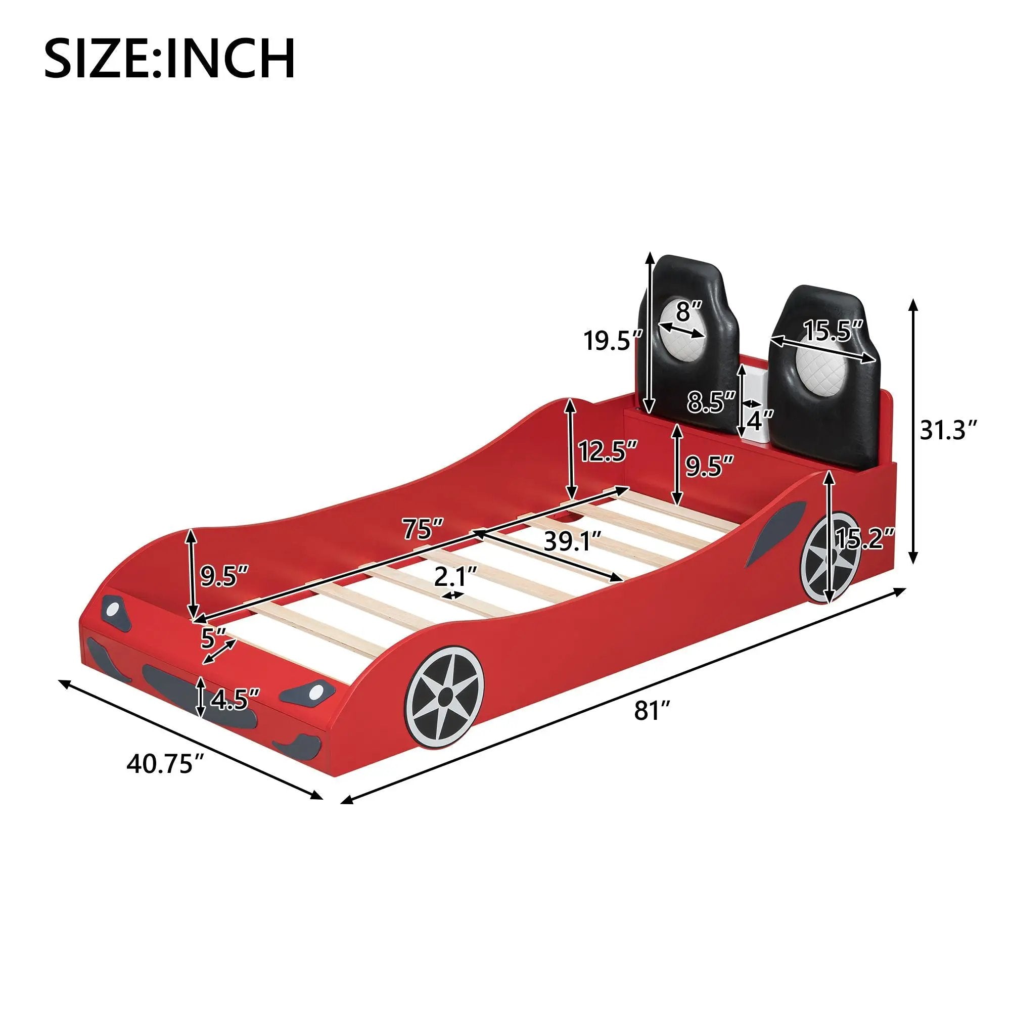 Race Car Shaped Platform Bed With LED And Upholstered Backrest In by Unique Piece Furniture