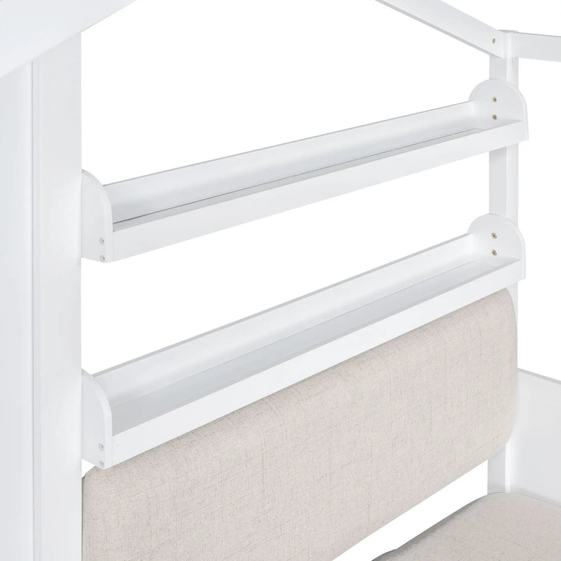 House Bed With Sofa, Kids Platform Bed With 2 Drawers And Storage Shelf by HouseOfZazla