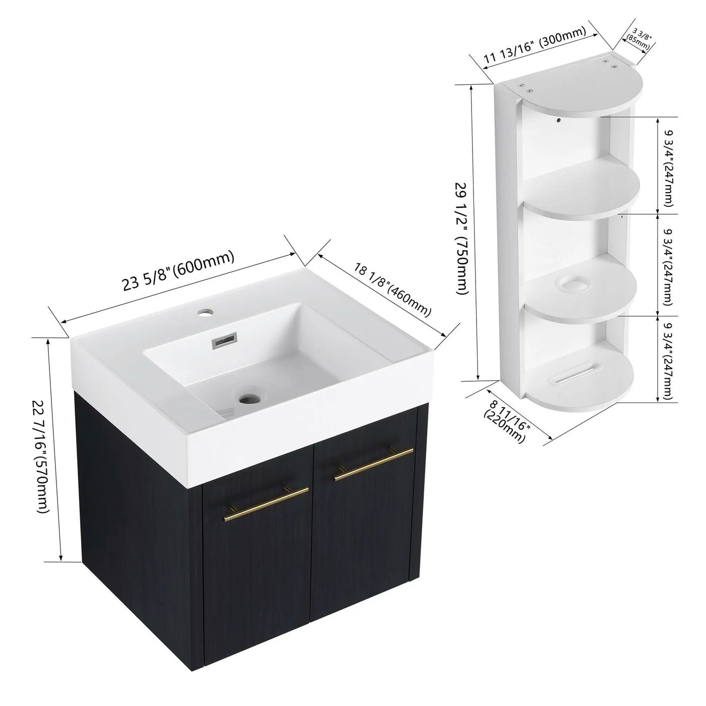 Modern Wall Mounted Bathroom Vanity With Resin Sink And Storage Rack by Unique Piece Furniture