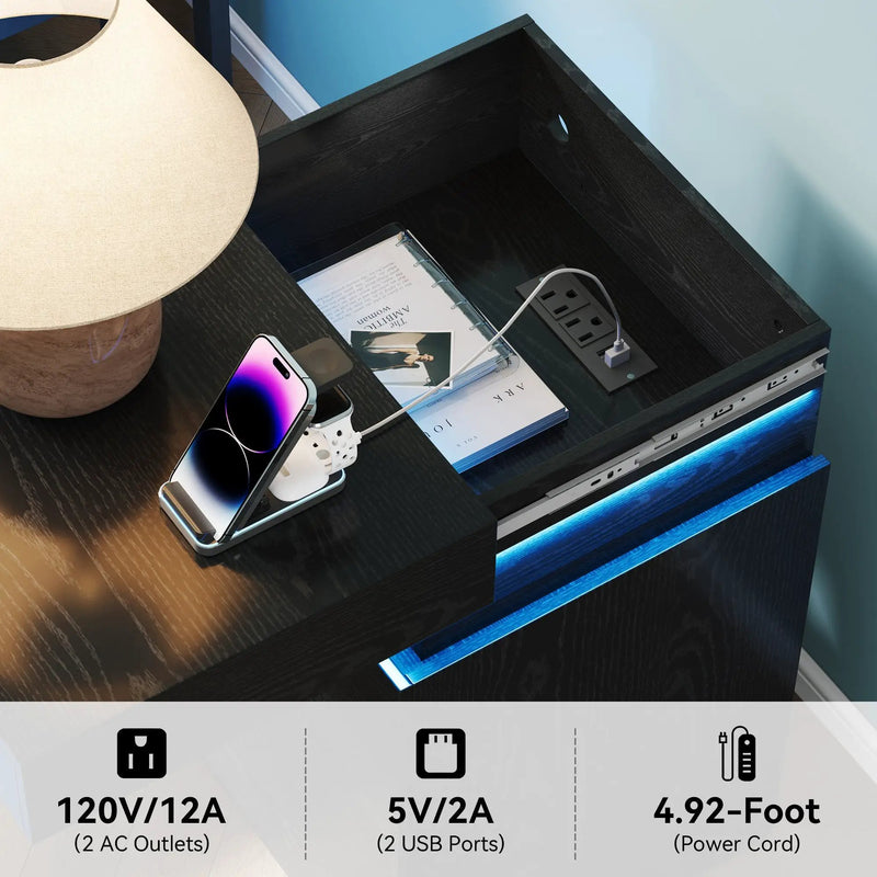 Nightstand with Built-In Charging Station and LED Lighting by HouseOfZazla