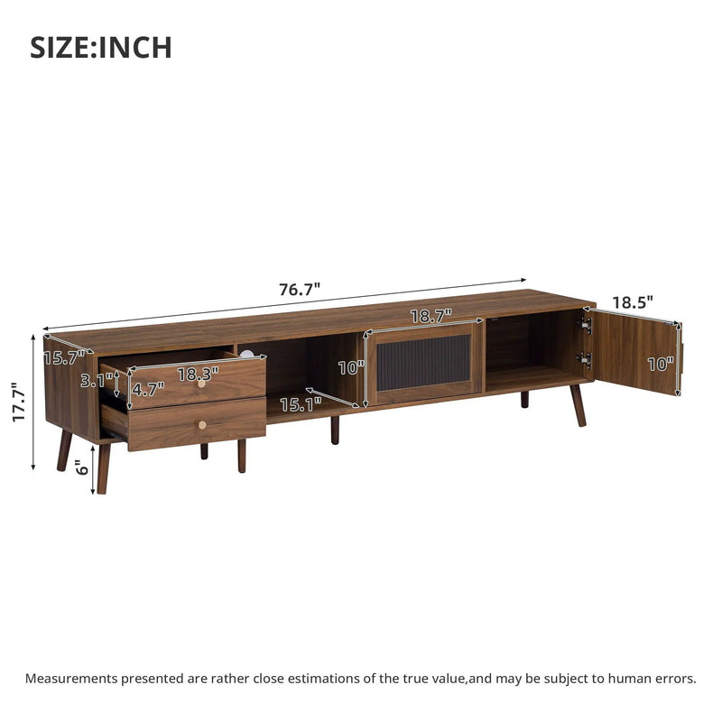 76" TV Stand, Entertainment Center With Storage Cabinets, TV Media Console Table For Living Room - Natural by Unique Piece Furniture