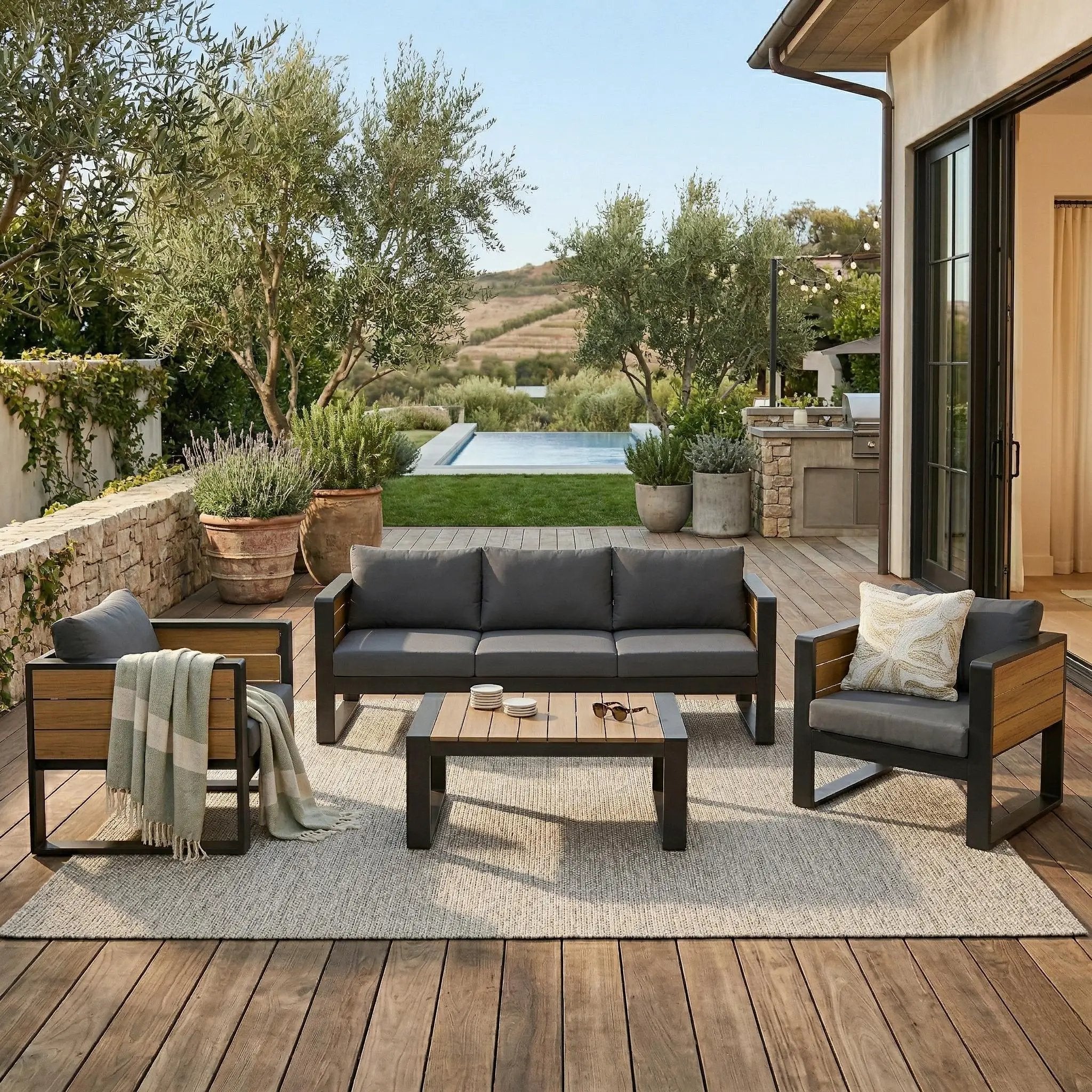 Aluminum Frame Large 4-Piece Outdoor Patio Furniture Set for 5 Person by HouseOfZazla