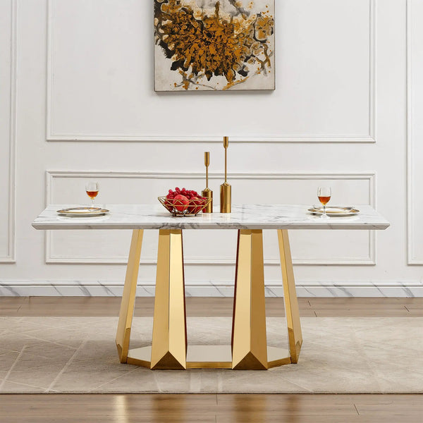 70'' Faux Marble Dining Table for 6 People