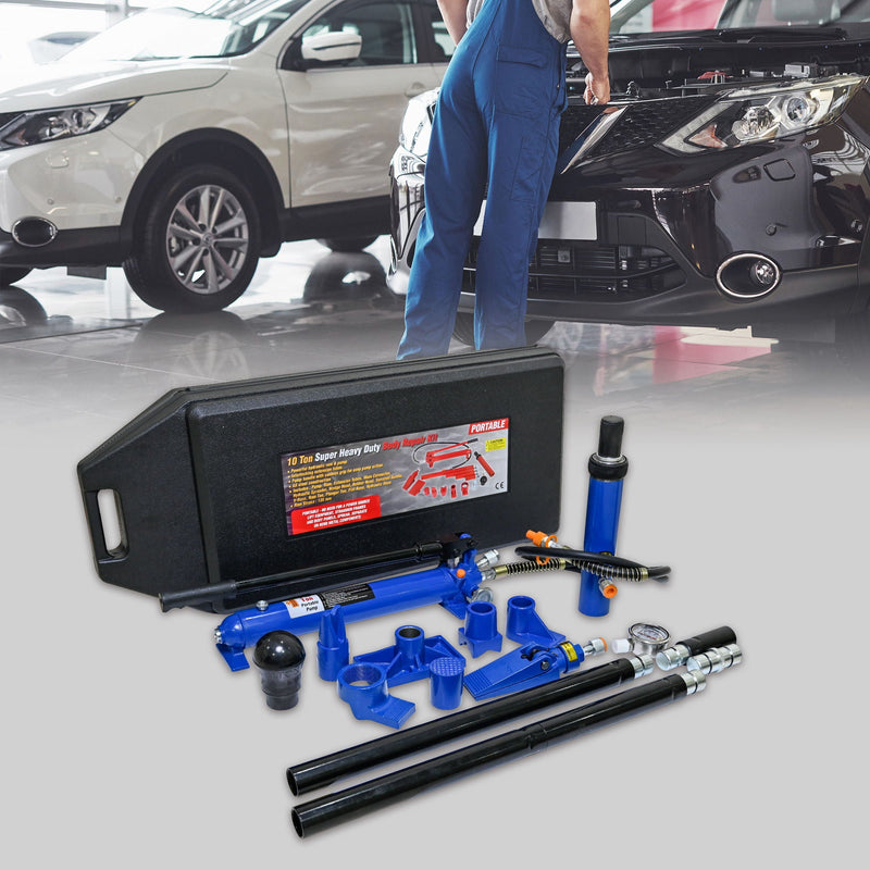 10 Ton Portable Hydraulic Equipment Kit For Metal Work - Black / Blue by HouseOfZazla