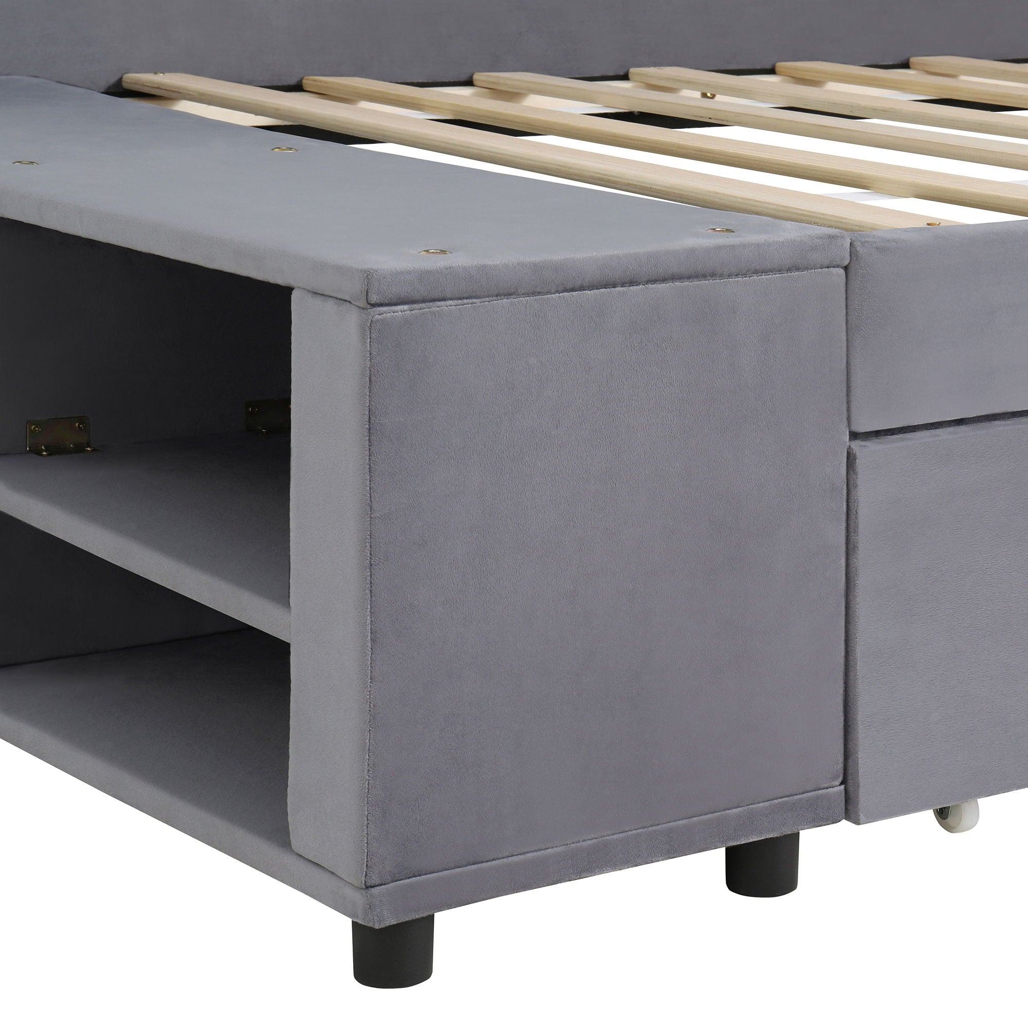 L Shaped Upholstered Platform Bed With Storage And Drawers by HouseOfZazla