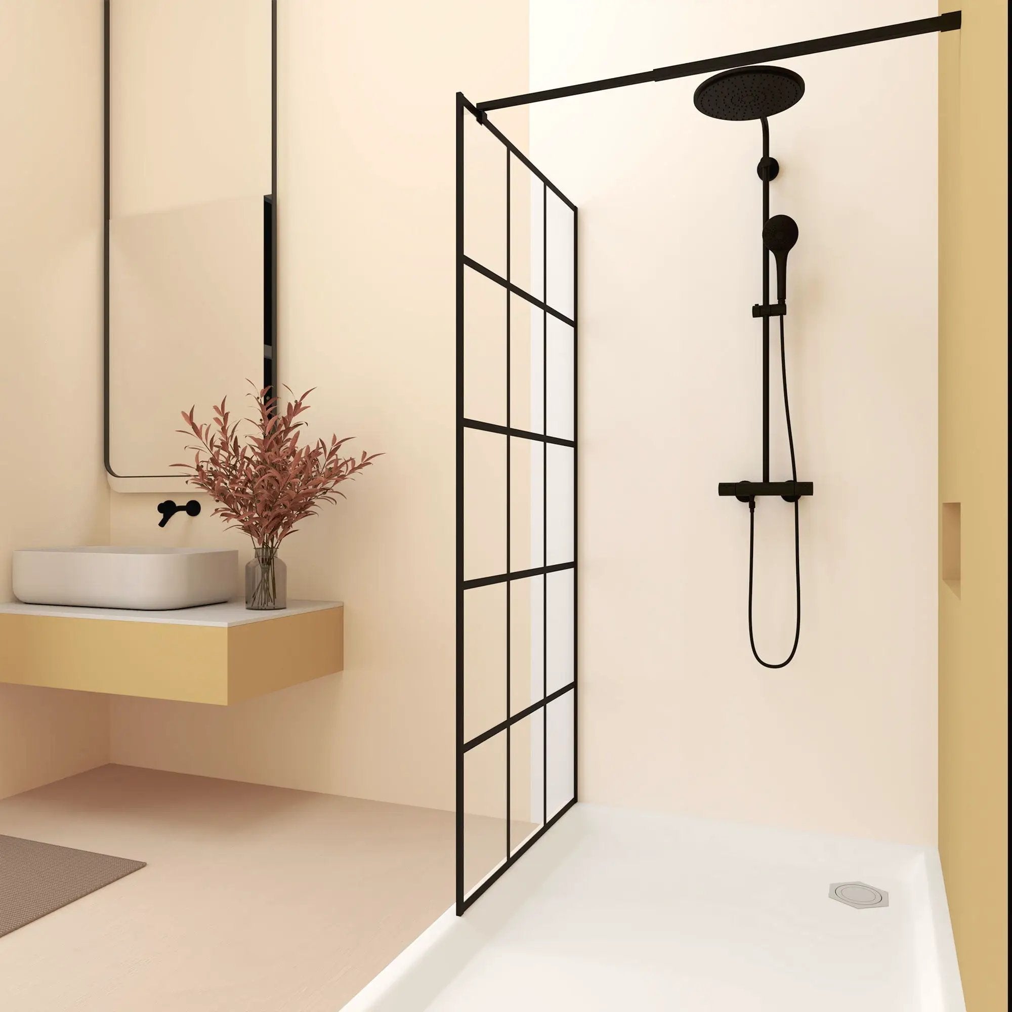 Framed Glass Shower Screen - Matte Black