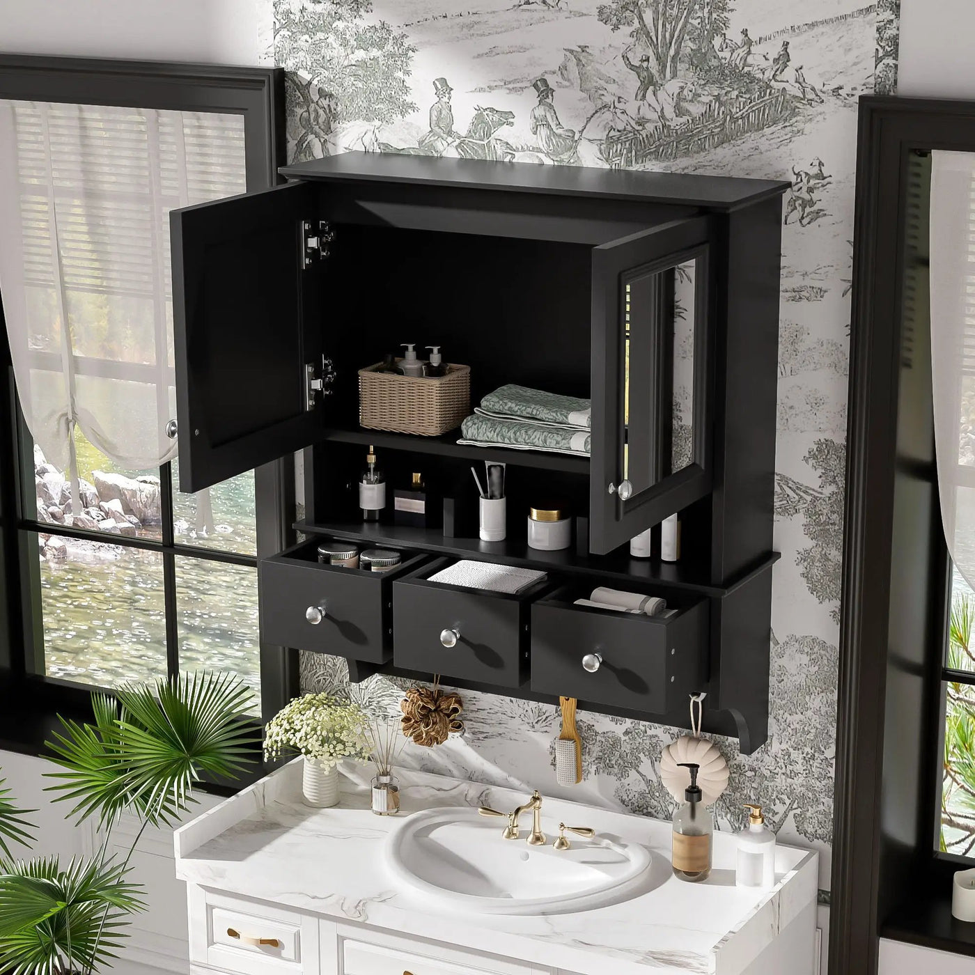 Modern Bathroom Mirror Cabinet With Drawers, Organizer Hooks, And High-Definition Mirrors by HouseOfZazla