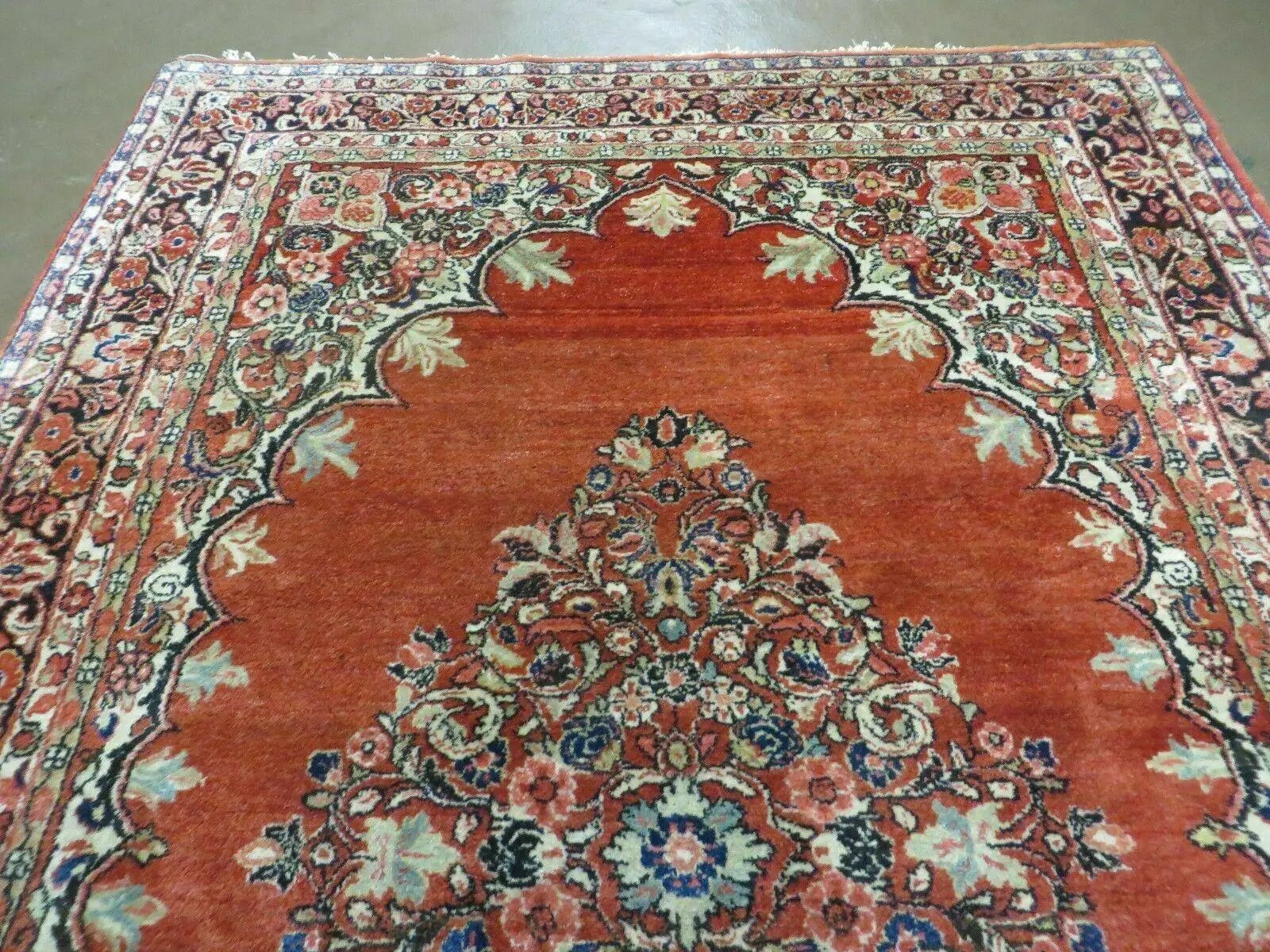 Antique Persian Sarouk Rug 5x8, Red, Semi Open Field, Hand Knotted, Wool by Jewel Rugs
