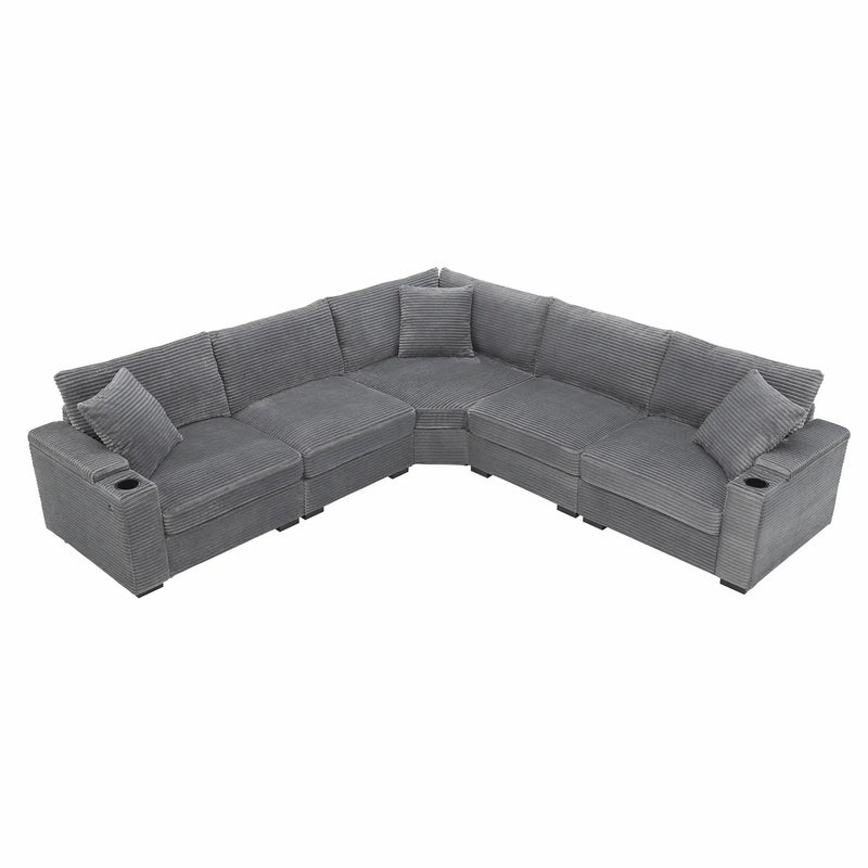 Convertible L Shaped Sectional Corner Couch With Armrest Storage Cup Holders USB Charger, Irregular Corner Oversized Comfy Modular Sofa by HouseOfZazla