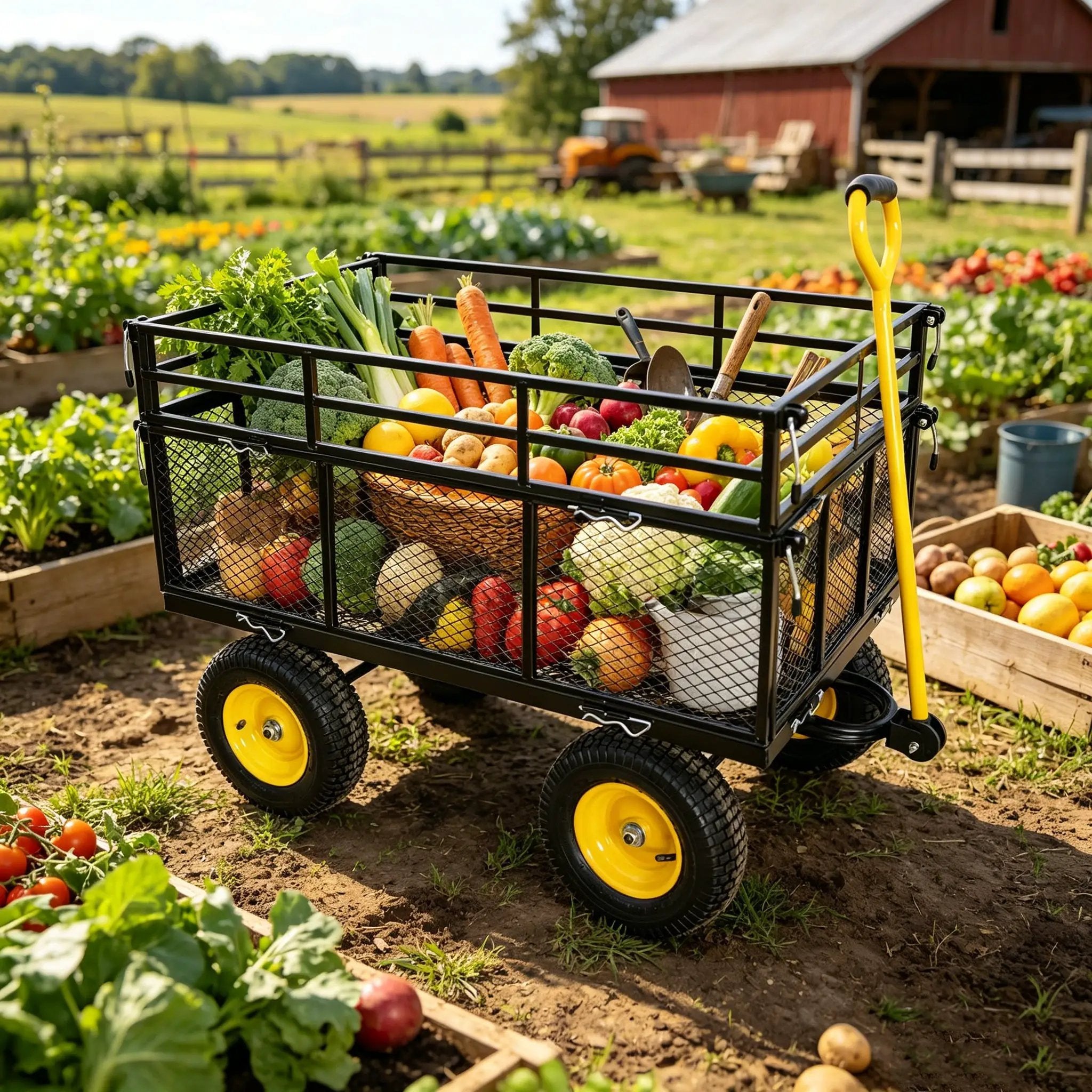 Wagon Cart Garden Cart Trucks Make It Easier To Transport Firewood Yellow+Black by HouseOfZazla