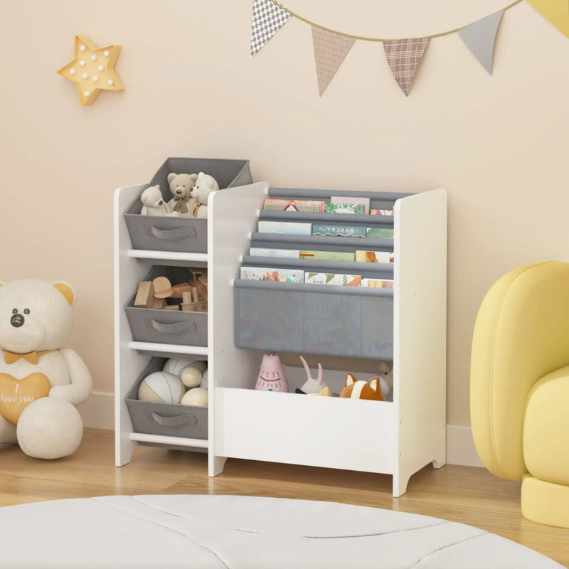 Bookshelf And Toy Storage Organizer, Multifunctional 4 Tier With 3 Collapsible Drawers - White by Unique Piece Furniture