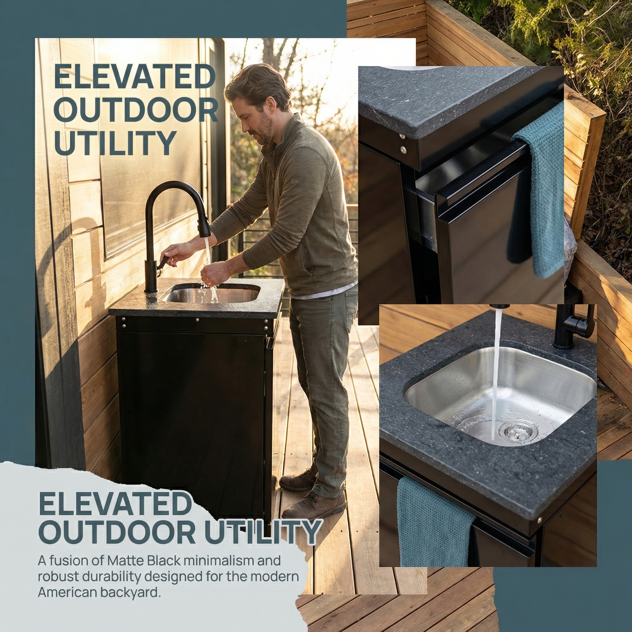 Double Door Sink Cabinet with Tap Stainless Steel Outdoor Kitchen by HouseOfZazla