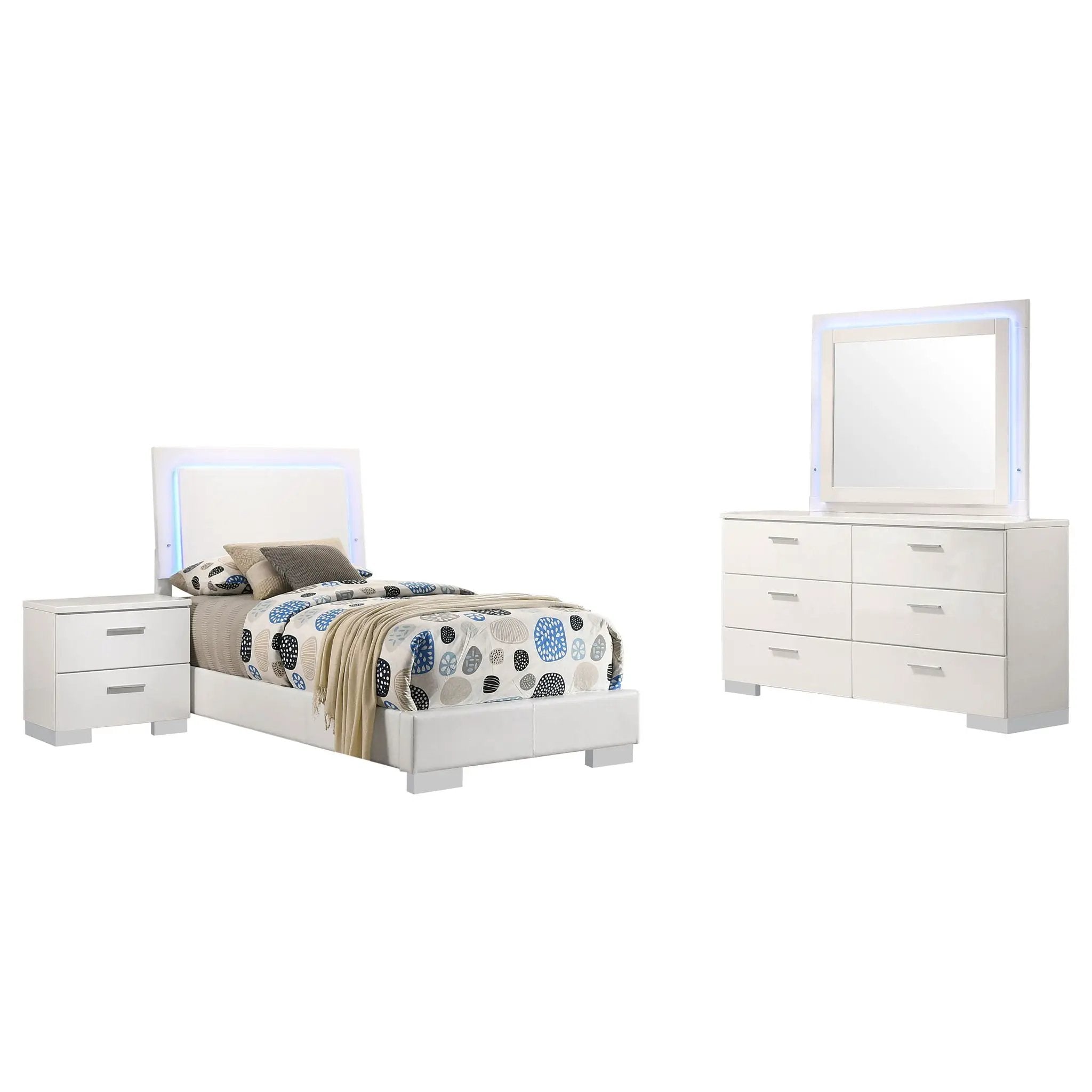 Felicity 4-piece Twin Bedroom Set White High Gloss by Unique Piece Furniture