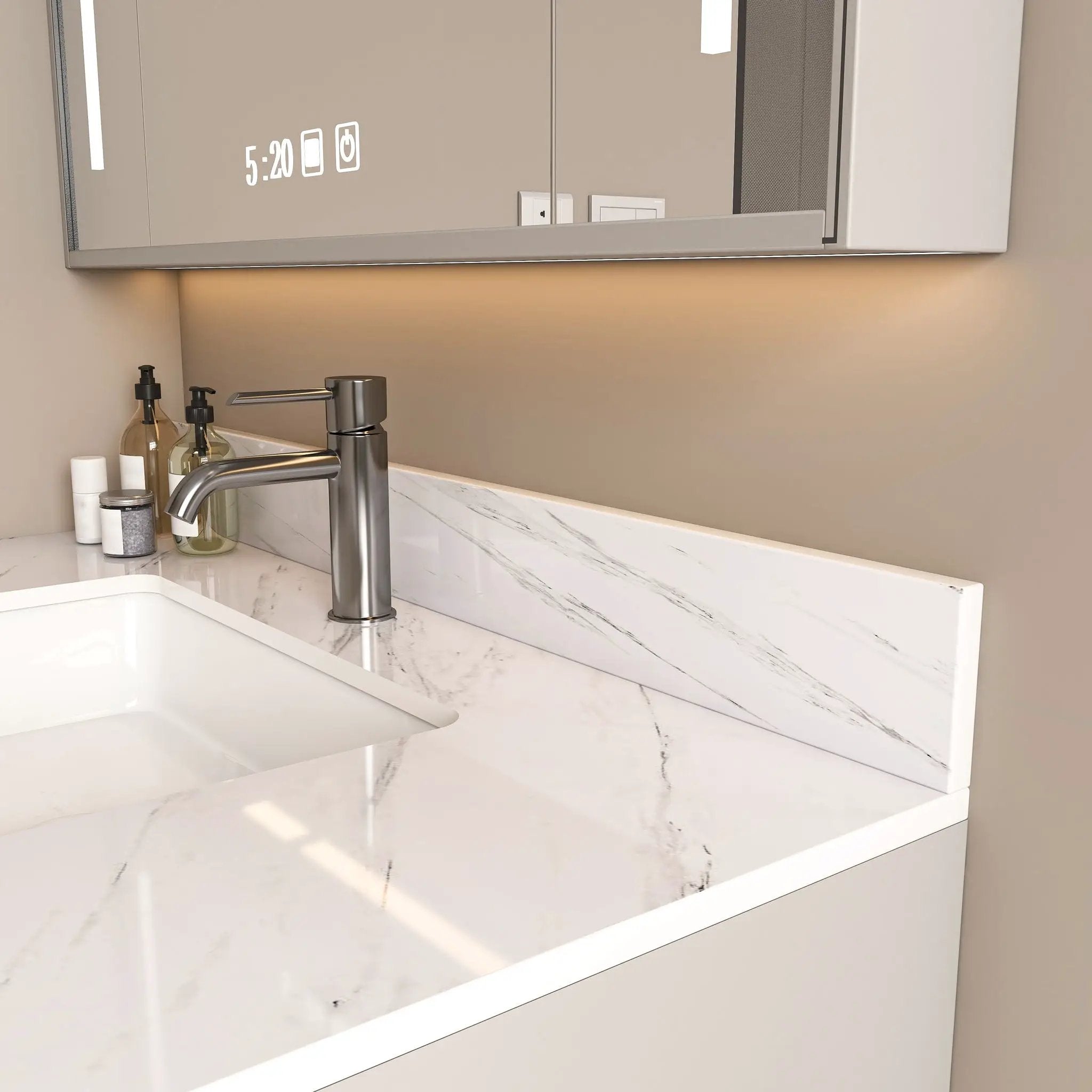 Bianco Carrara Venato Marble Vanity Top With Pre Drilled Faucet Hole And Undermount Sink by HouseOfZazla