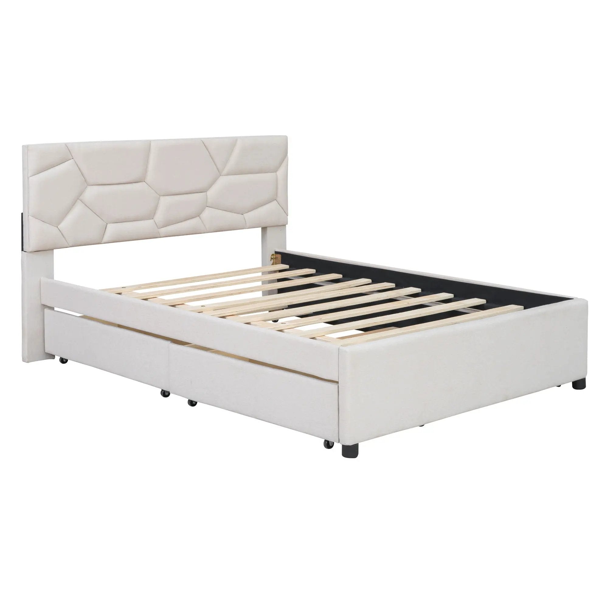 Upholstered Platform Bed With Brick Pattern Headboard And Twin Long Size Trundle by Unique Piece Furniture