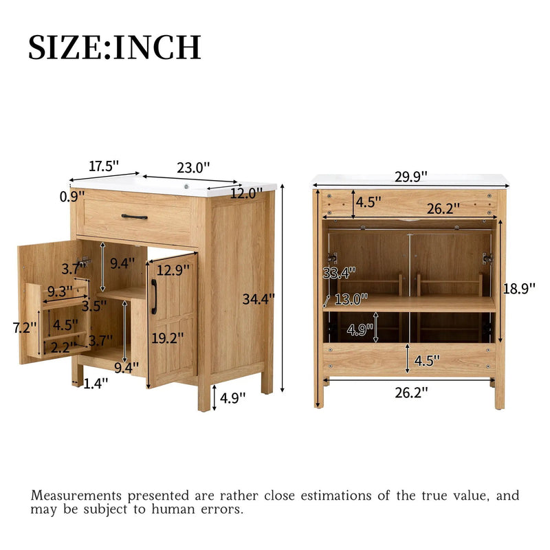 Bathroom Vanity With Sink, Adjustable Shelf & Door Organizers - Walnut by Unique Piece Furniture