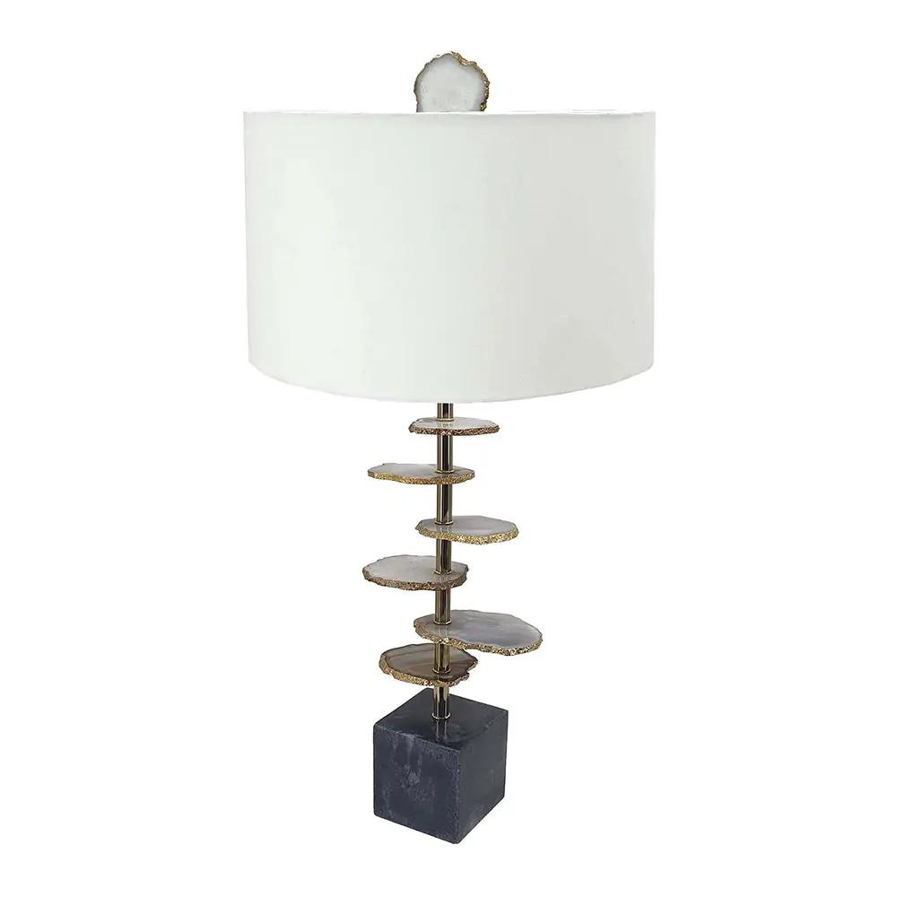 Smoke Agate-Slice Table Lamp with Marble Base by HouseOfZazla