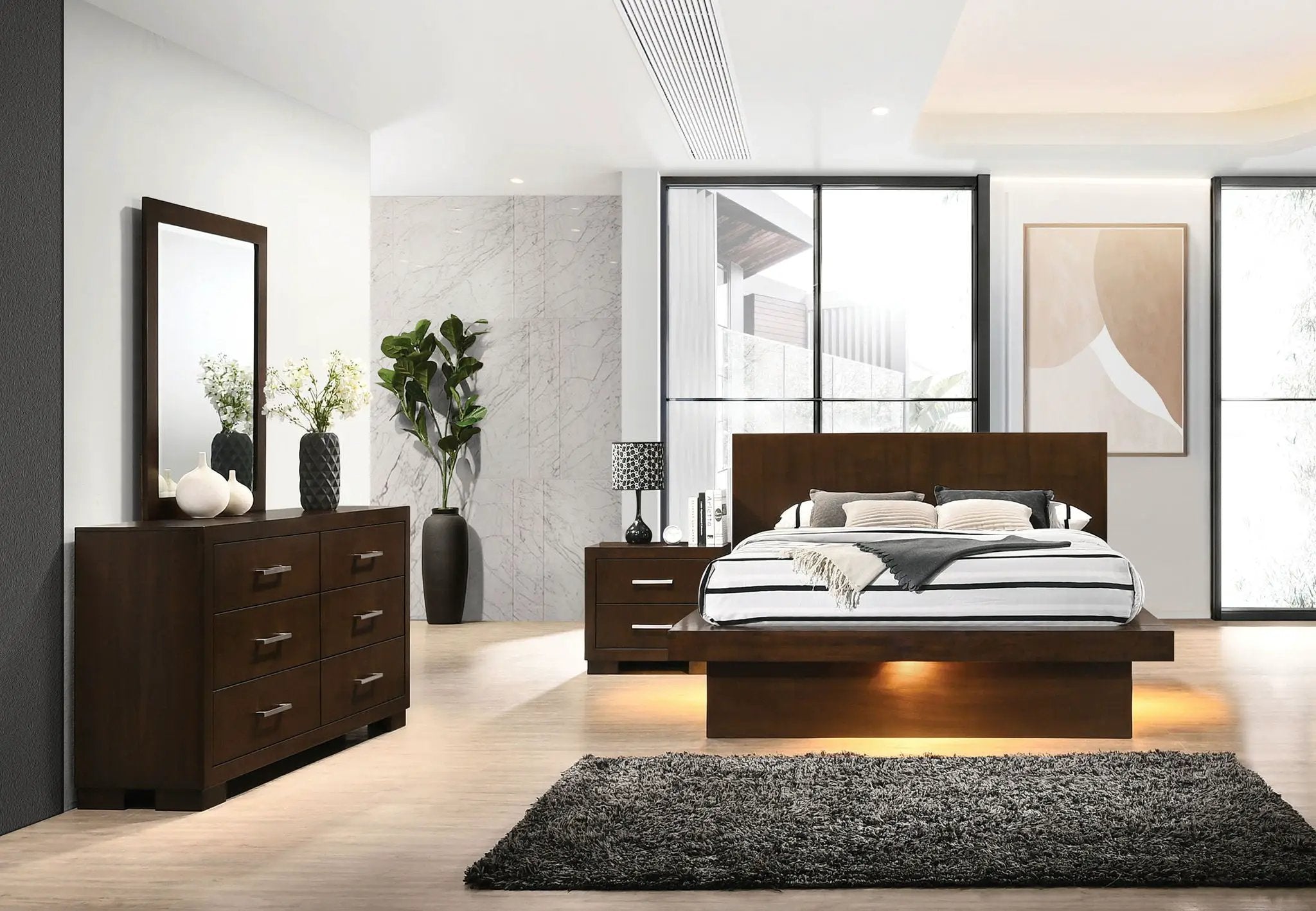 Jessica 4-piece Eastern King LED Bedroom Set Cappuccino by Unique Piece Furniture