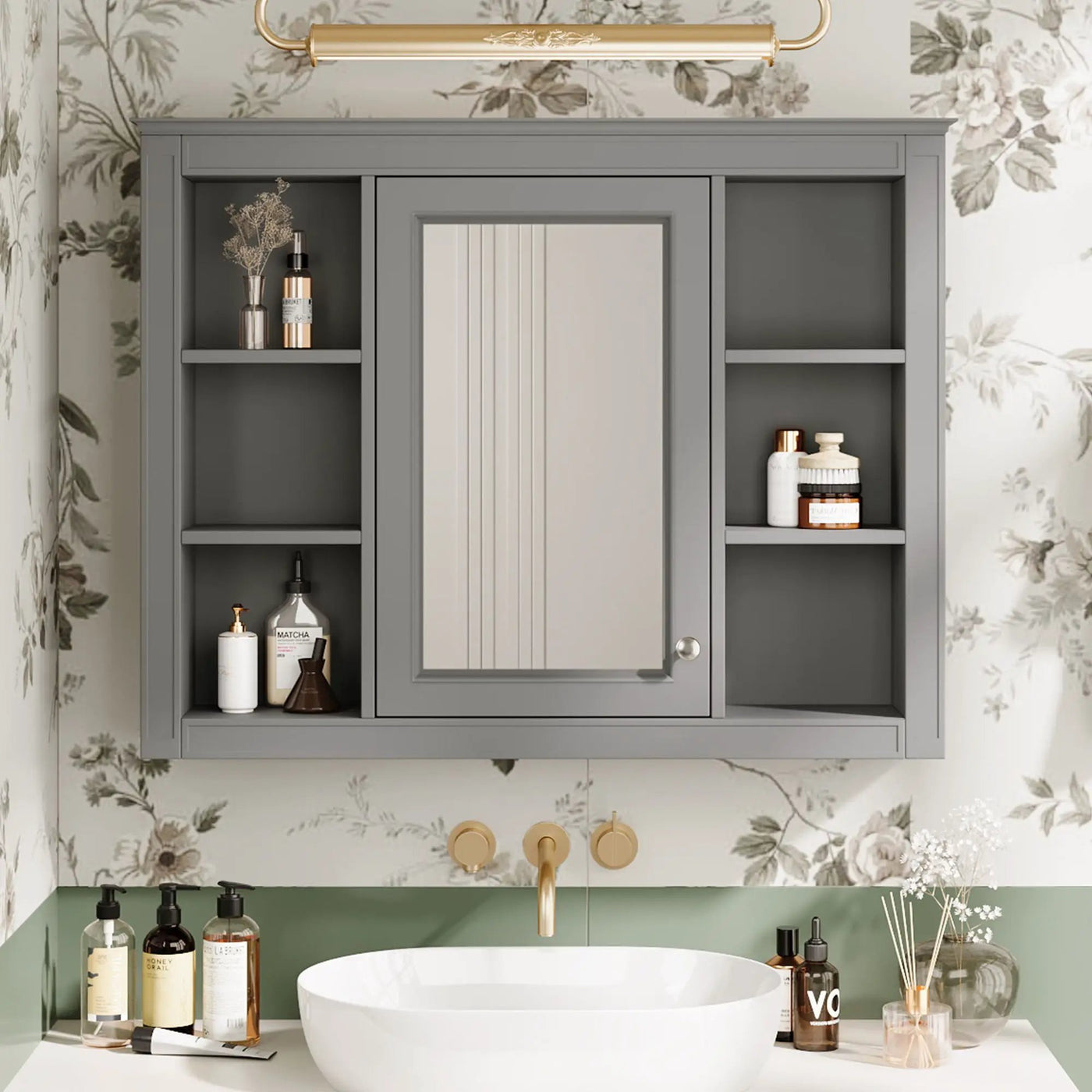 Wall Mounted Medicine Cabinet With Mirror, Storage Cabinet Featuring 6 Open Shelves And Adjustable Interior by Unique Piece Furniture