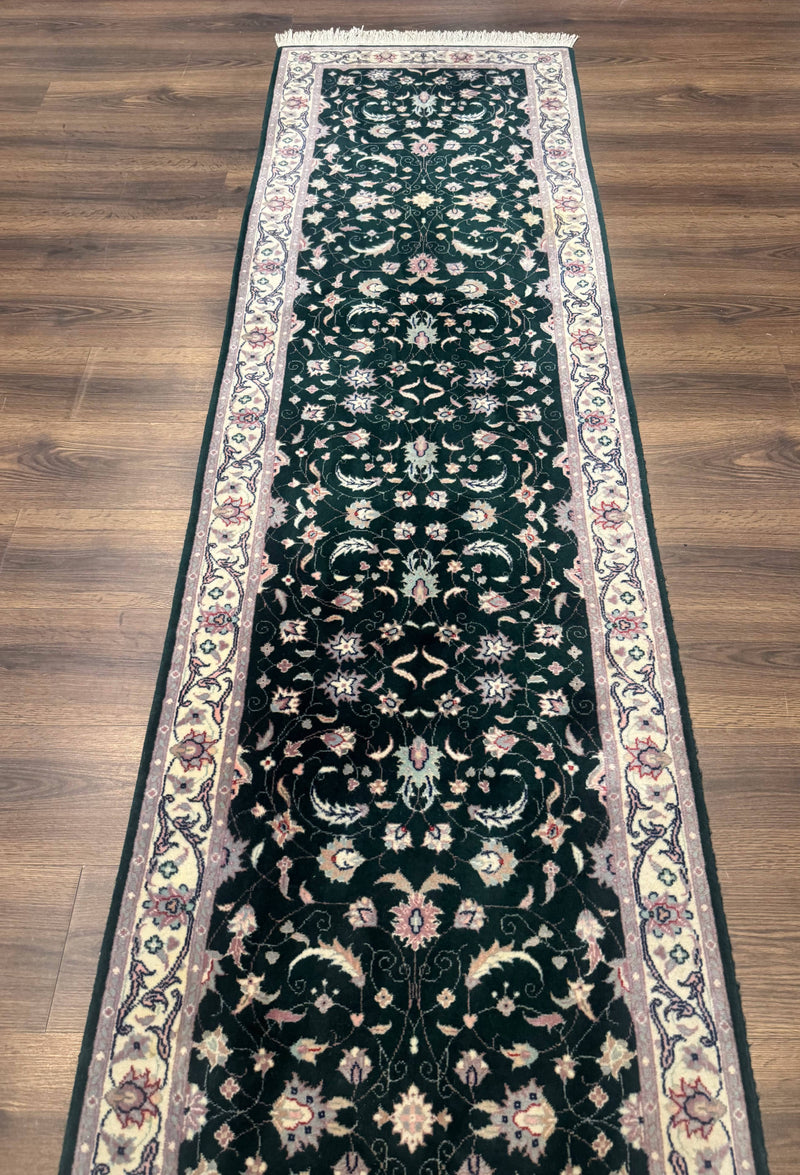 Pak Persian Runner Rug 2.6 x 10, Dark Green and Beige, Floral Allover by Jewel Rugs