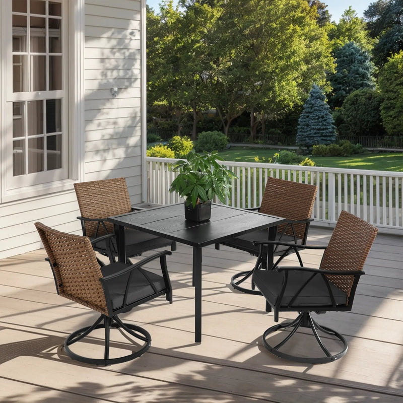 5 Piece Patio Dining Set for 4 with Swivel Rocker Chairs and Steel Table Top by HouseOfZazla
