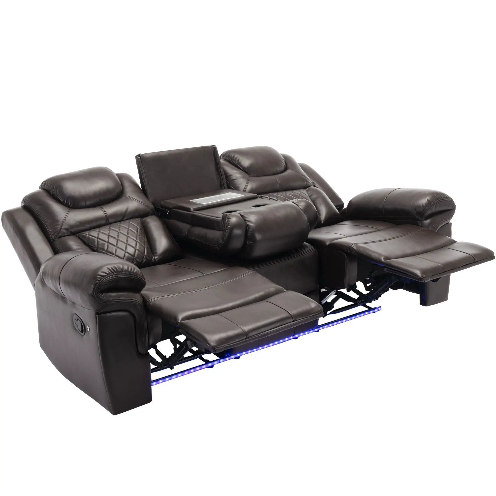 Home Theater Seating Manual Recliner Chair With Center Console And Led Light Strip For Living Room by HouseOfZazla