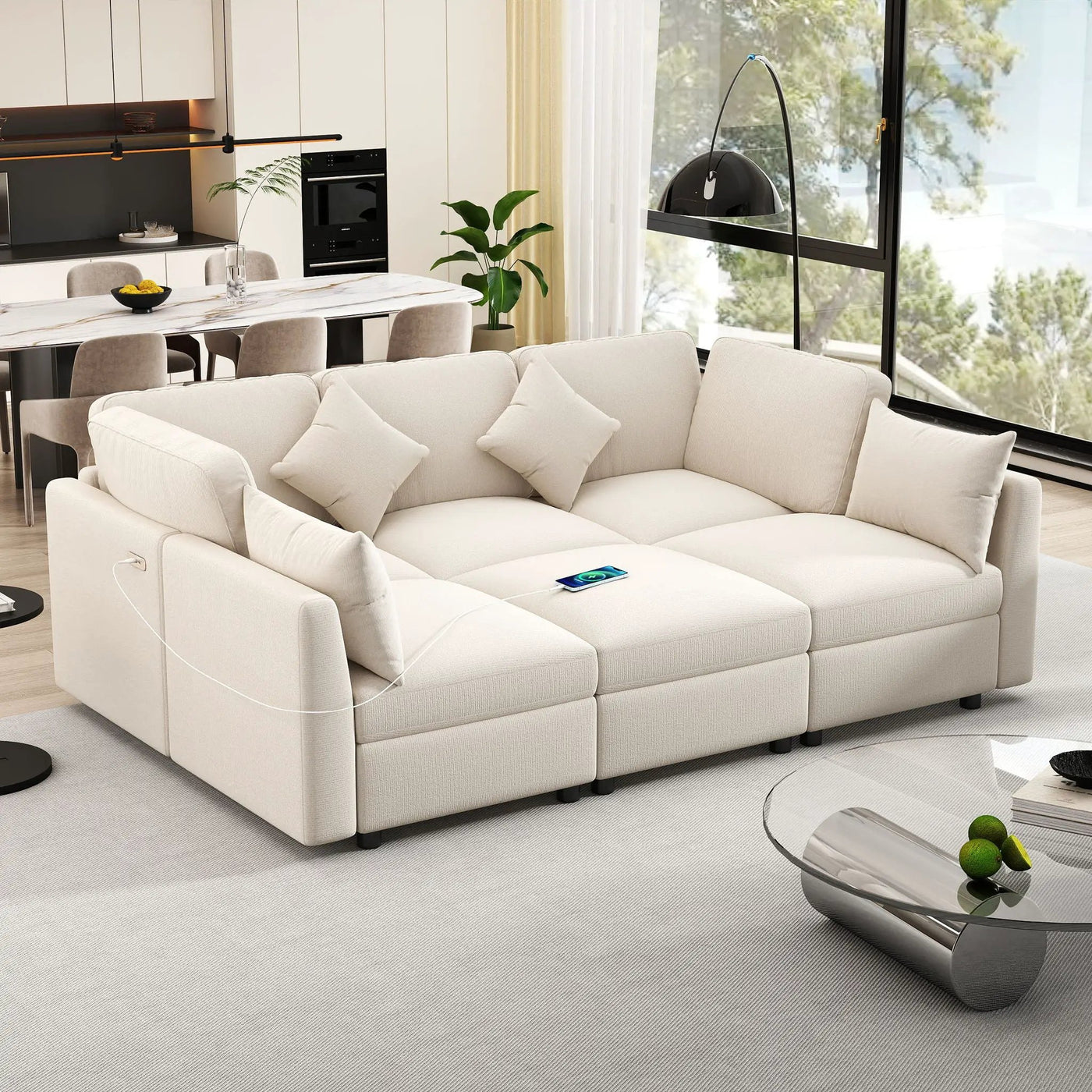 Sectional Sofa Modular U-Shaped With Ottoman & USB Ports by Unique Piece Furniture