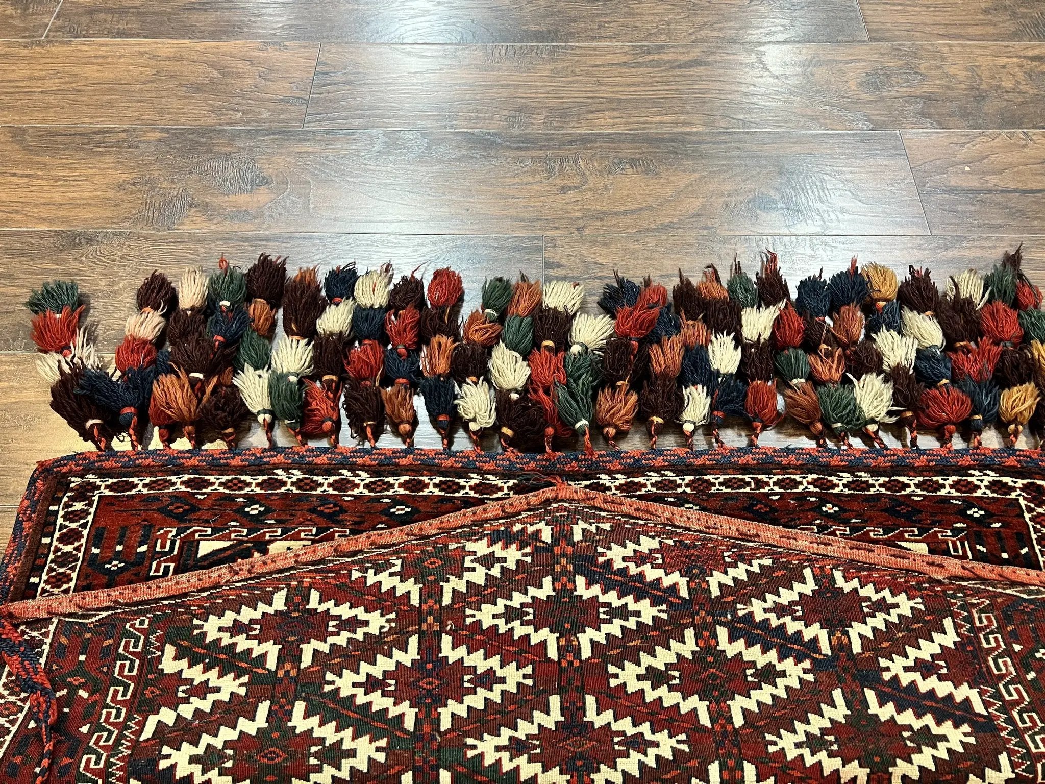 Antique Turkoman Camel Trapping, Turkoman Asmalyk, Red Black Ivory, Handmade, Hand Knotted Tribal Collectible Rug, Rare by Jewel Rugs