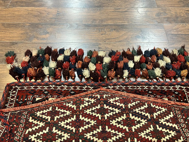 Antique Turkoman Camel Trapping, Turkoman Asmalyk, Red Black Ivory, Handmade, Hand Knotted Tribal Collectible Rug, Rare by Jewel Rugs