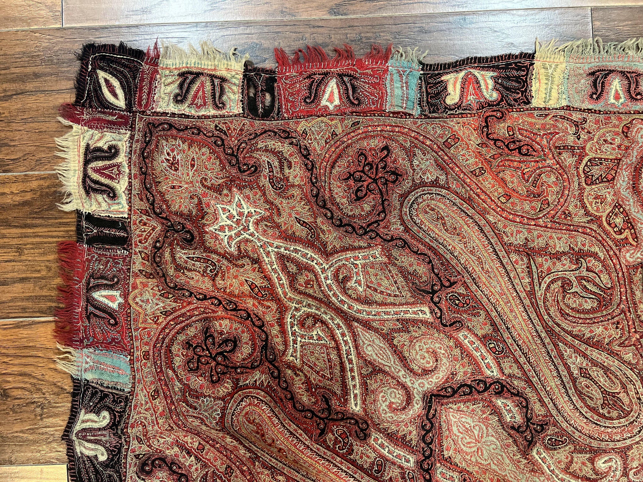 Antique Indian Kashmiri Shawl, Needlework, Signed By Masterweaver, Handmade, Rare by Jewel Rugs