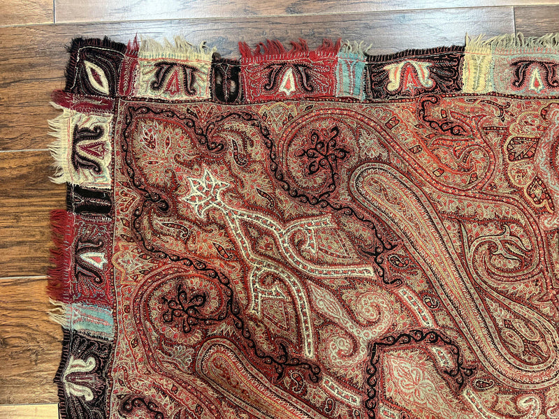 Antique Indian Kashmiri Shawl, Needlework, Signed By Masterweaver, Handmade, Rare by Jewel Rugs