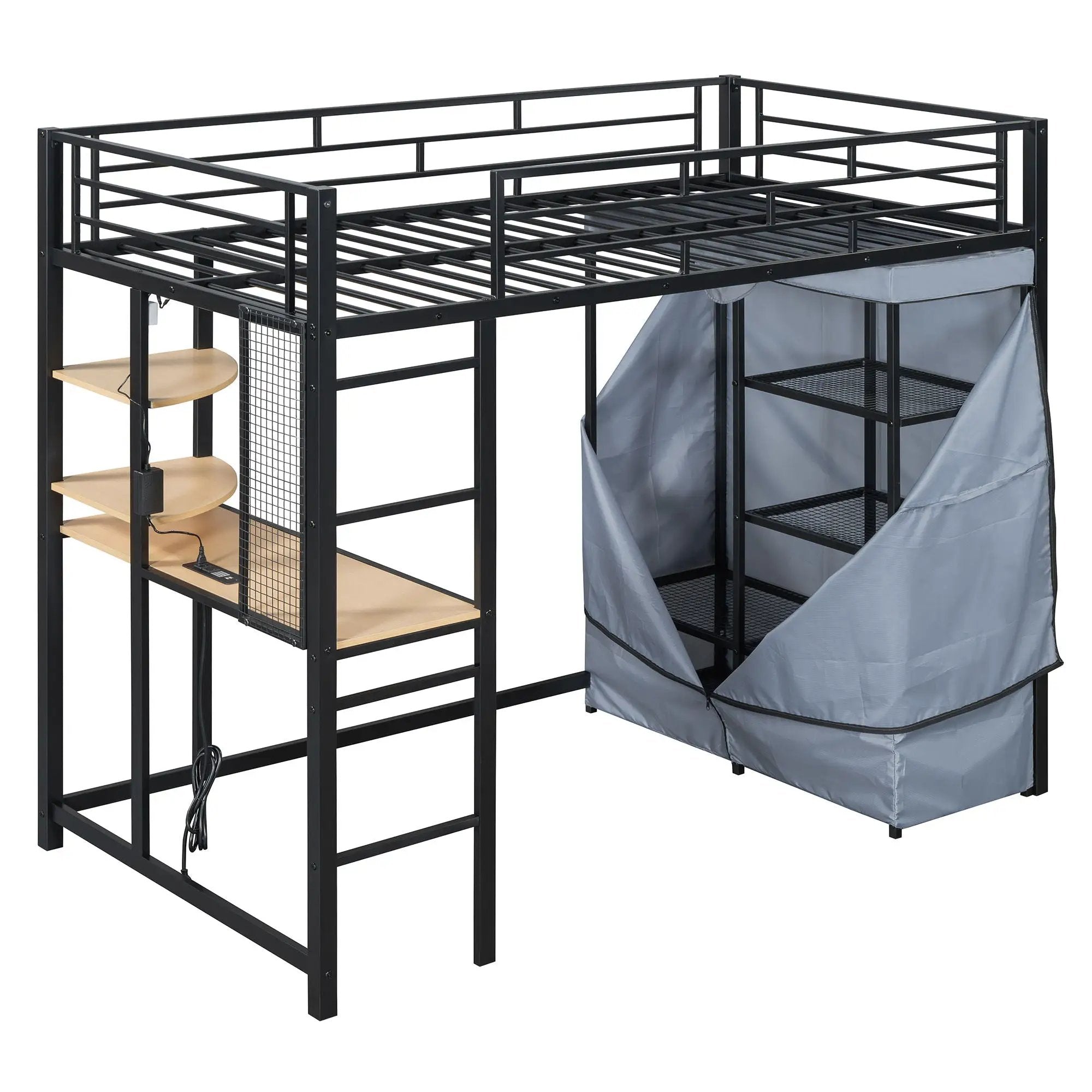Loft Bed With Desk, Shelves, Power Outlet, LED Light And Wardrobe by HouseOfZazla