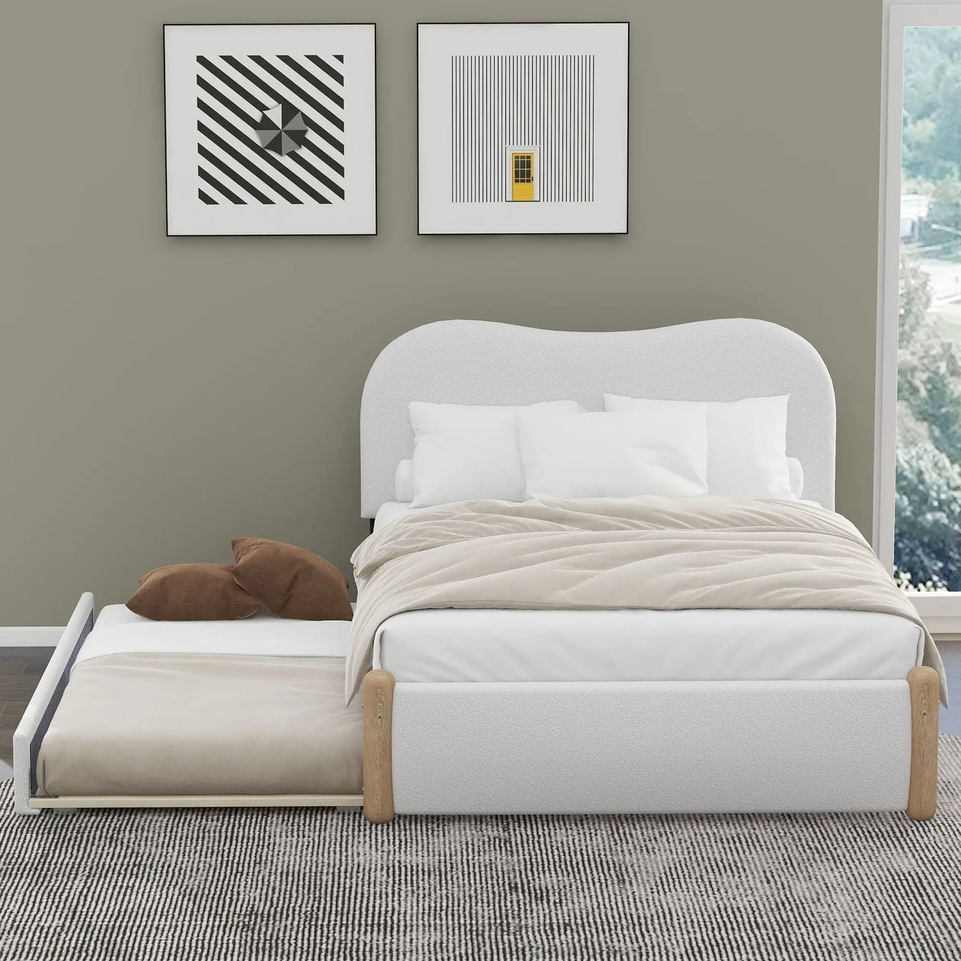 Upholstered Platform Bed With Wood Supporting Feet And Trundle by Unique Piece Furniture