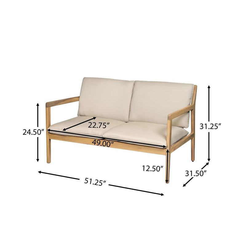 Outdoor Acacia Wood Loveseat with Coffee Table, Light Teak Frame by HouseOfZazla