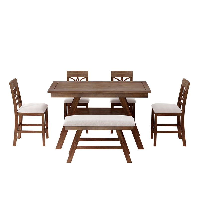 Topmax 6-Piece Wood Counter Height Dining Table Set with Storage Shelf by HouseOfZazla