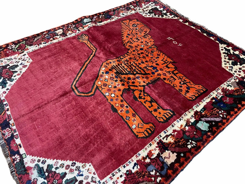 5 X 6 Handmade Rug Zagros Quality Wool Rug Lion Organic Dyes Red Leopard Tribal by Jewel Rugs