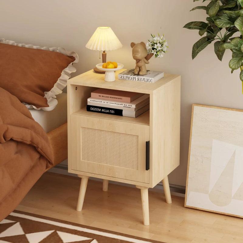 Nightstand, Side Table With Door And Open Shelf For Bedroom - Oak by Unique Piece Furniture