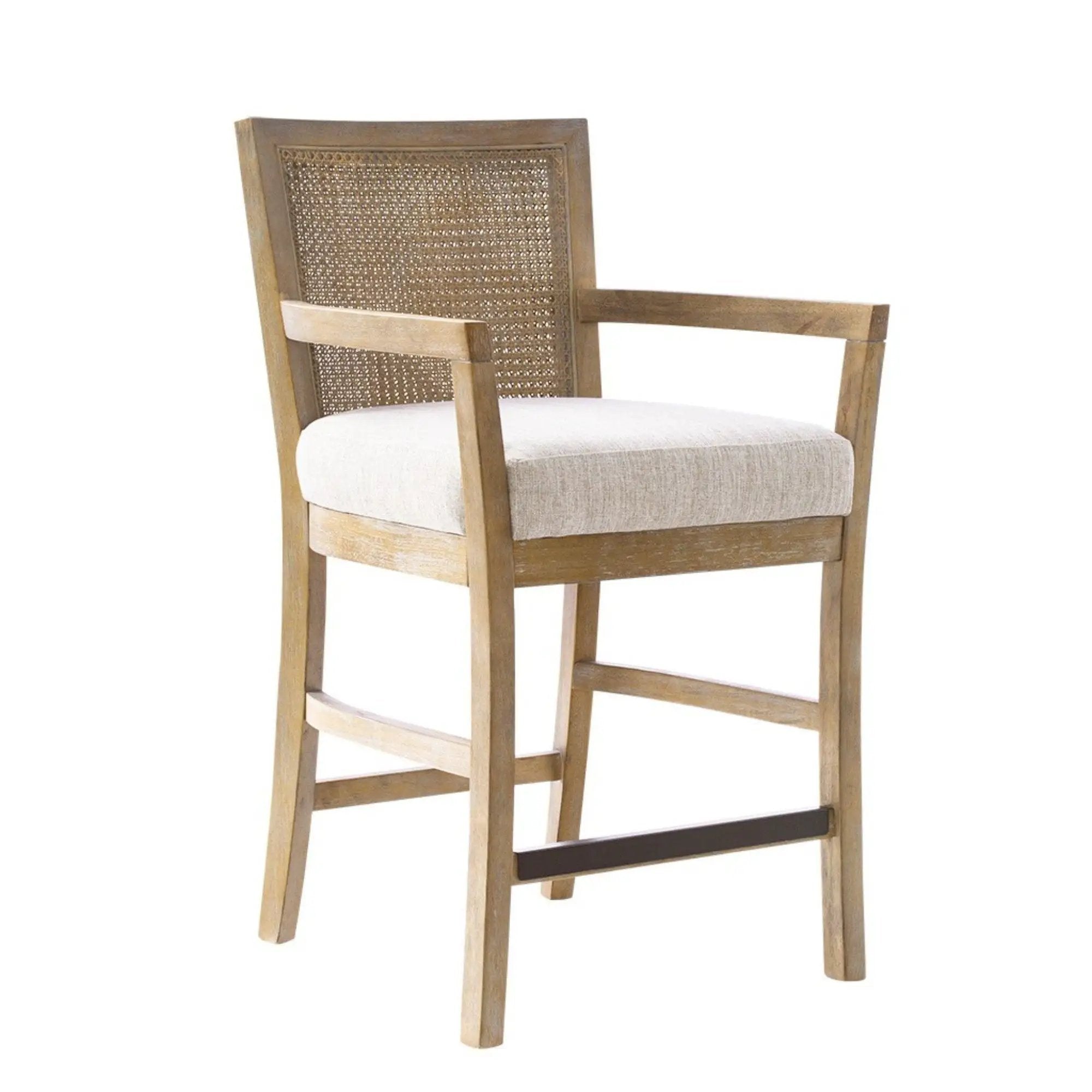 Cane Back Counter Stool With Upholstered Seat - Cream / Reclaimed Natural by HouseOfZazla