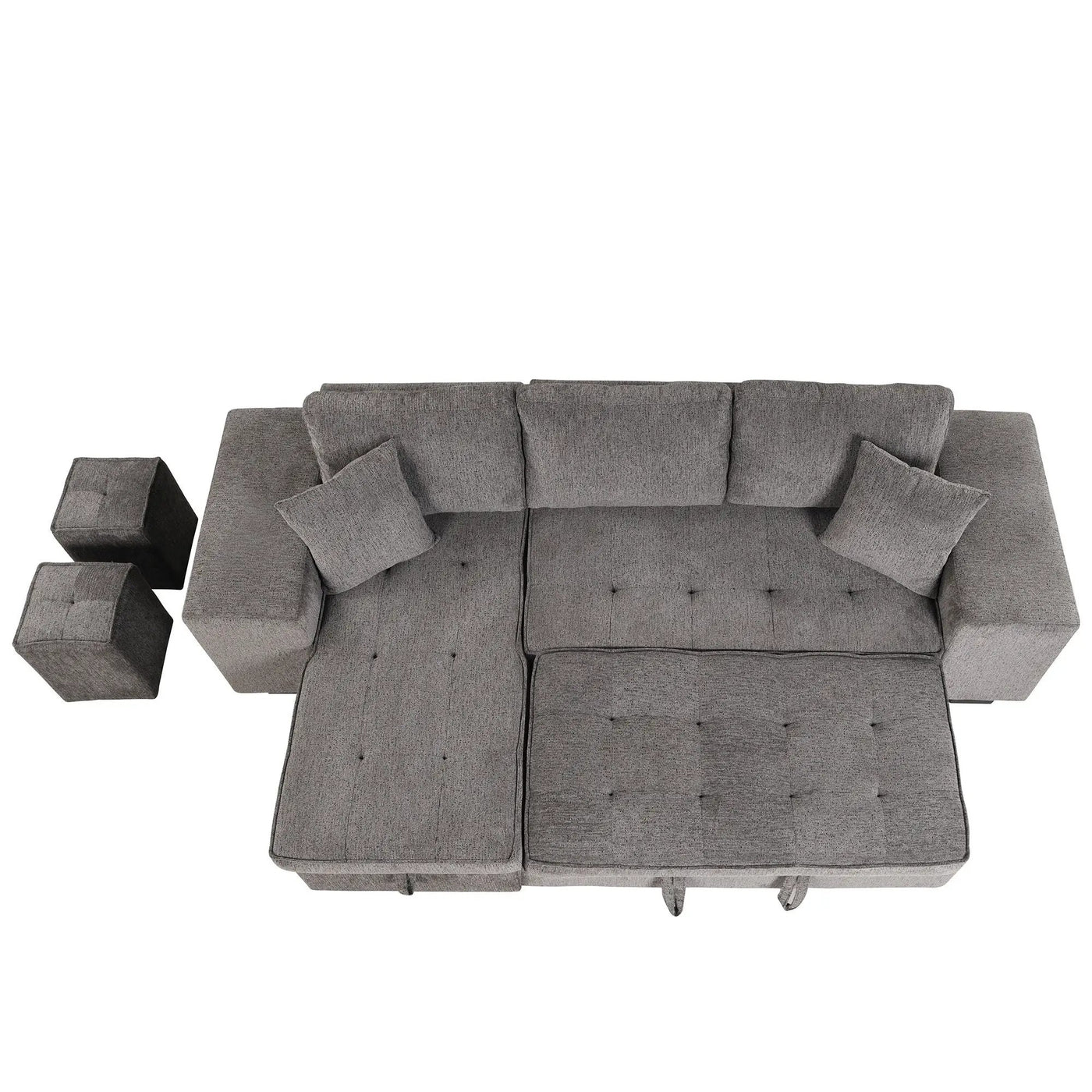 Modern L-Shape 3 Seat Reversible Sectional Couch, Pull Out Sleeper Sofa With Storage Chaise And 2 Stools For Living Room Furniture Set by HouseOfZazla