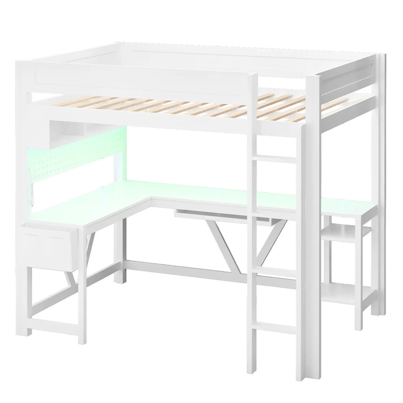 Gaming Loft Bed With Desk, Storage Shelves, LED And Charging Station by HouseOfZazla