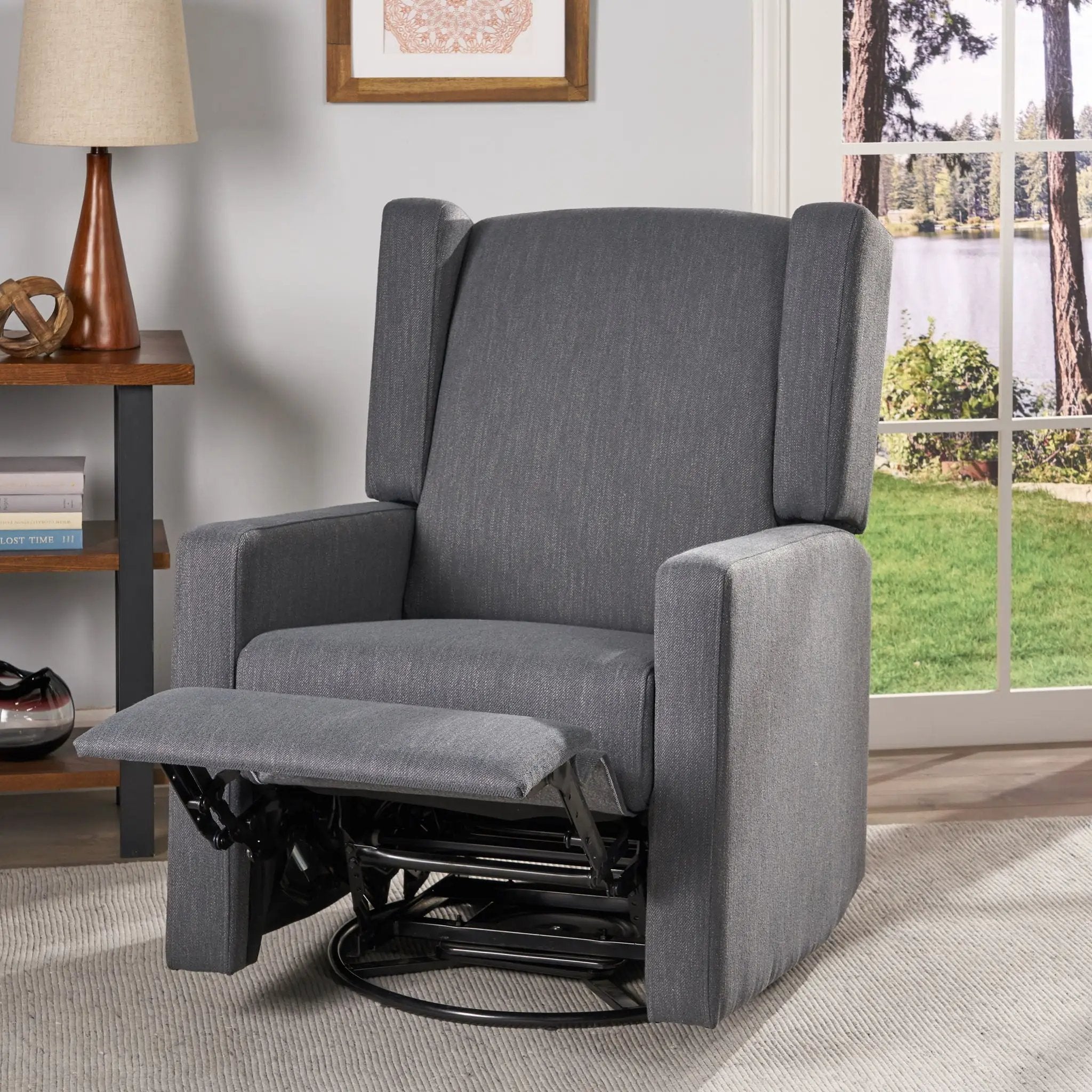 Landau Contemporary Fabric Upholstered Swivel Recliner by Unique Piece Furniture