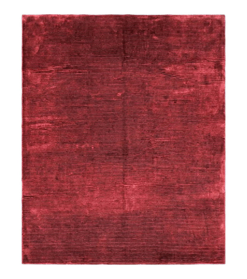 Modern Tibetan Rug 8x10, Red, Stripes, Handmade Wool Thick Pile Carpet by Jewel Rugs