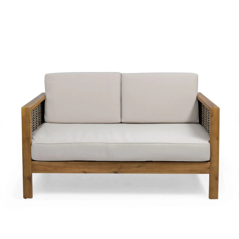 Outdoor 4 Seater Acacia Wood Chat Set With Wicker Accents And Cushions by HouseOfZazla