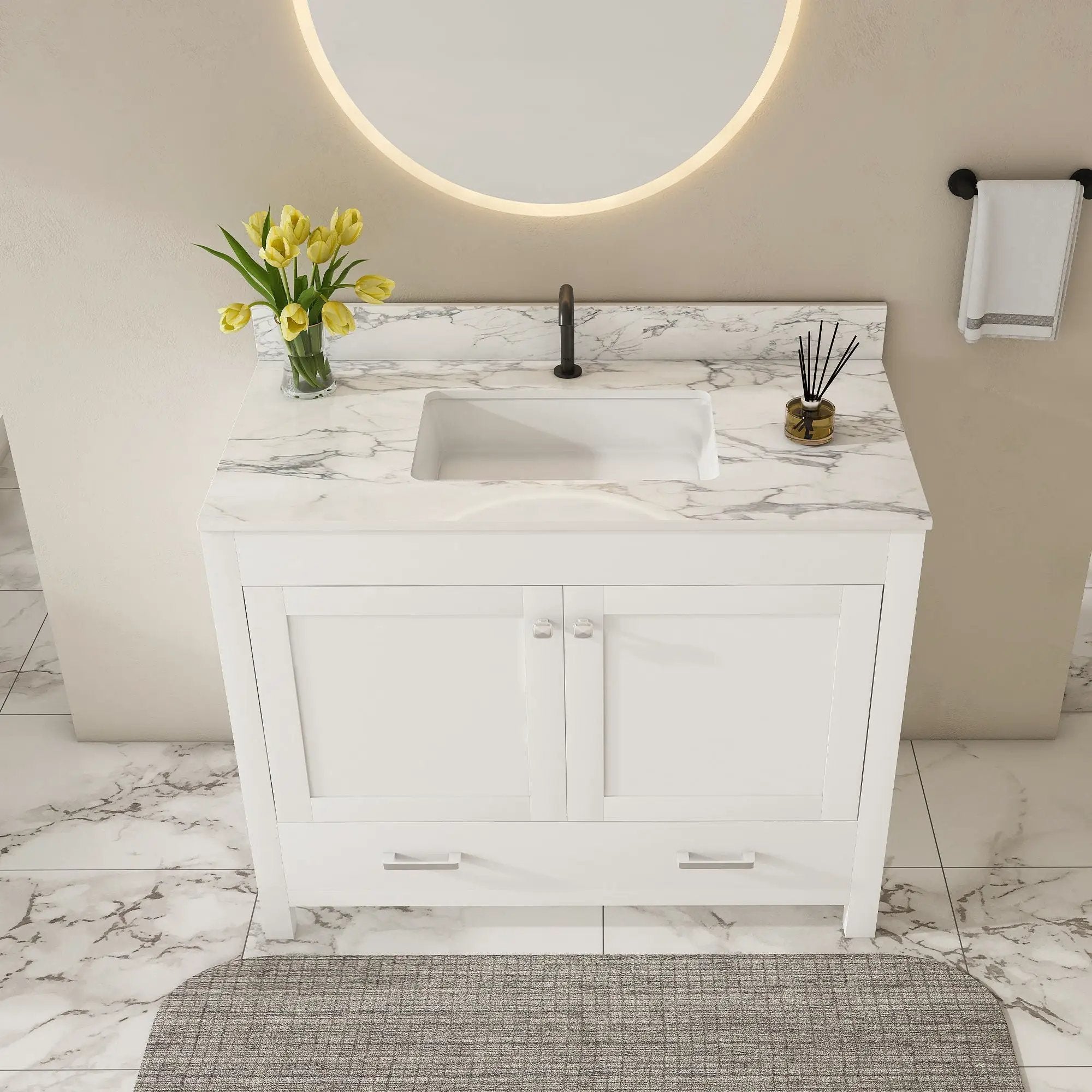 43" Bathroom Vanity, Multi Functional Cabinet - White by HouseOfZazla