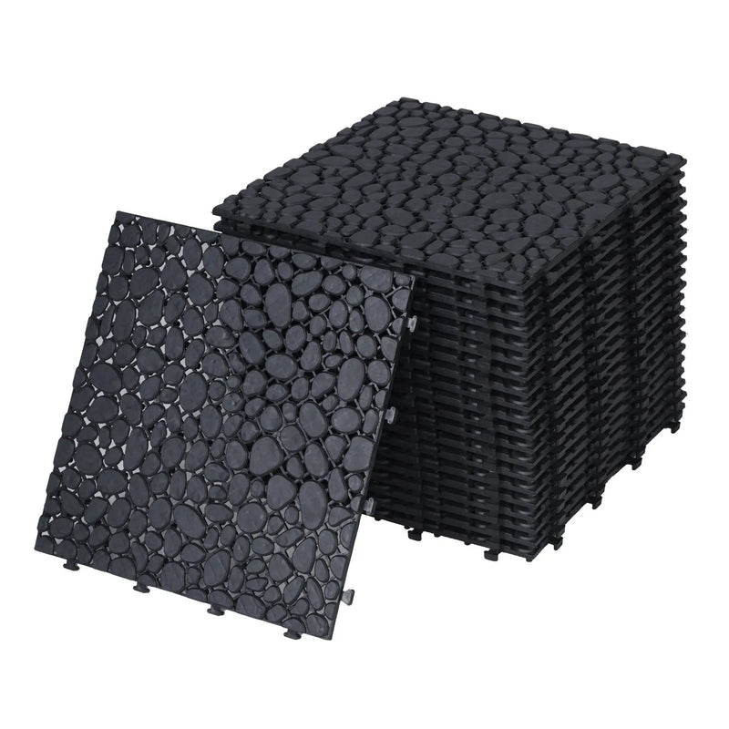 Interlocking Deck Tiles Plastic Waterproof Outdoor All Weather Anti-Slip Bathroom Shower Balcony Porch Strong Weight Capacity Upto 440 Lbs, Pebble Stone Pattern by HouseOfZazla