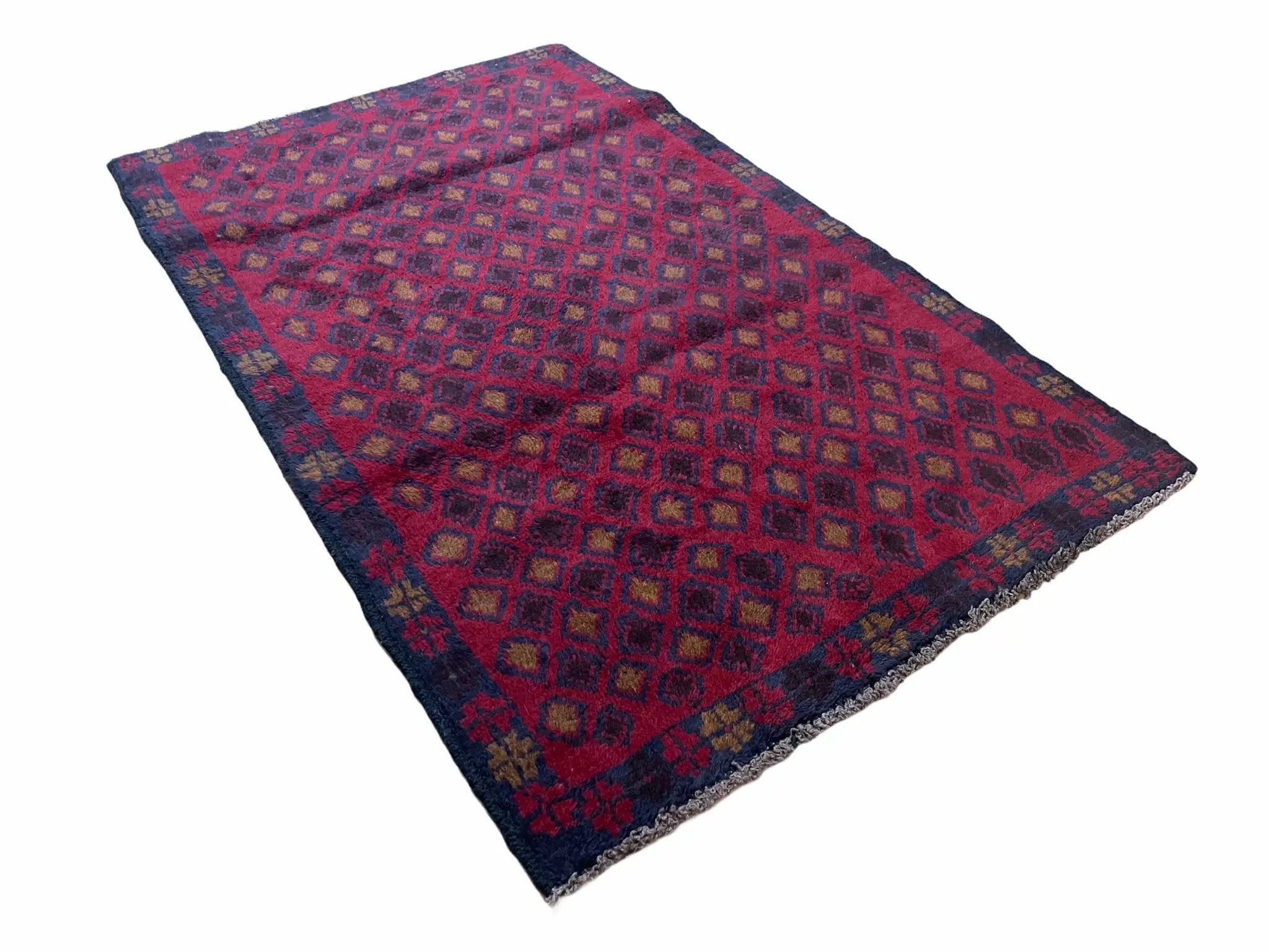3x5 New Vintage Handmade Tribal Wool Rug Balouch Rug Afghan Rug Red Blue Diamond by Jewel Rugs