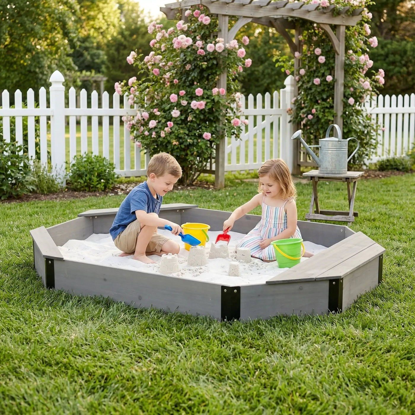 Octagon Sandbox With Storage, Sandpit With Cover And Liner For Backyard by HouseOfZazla