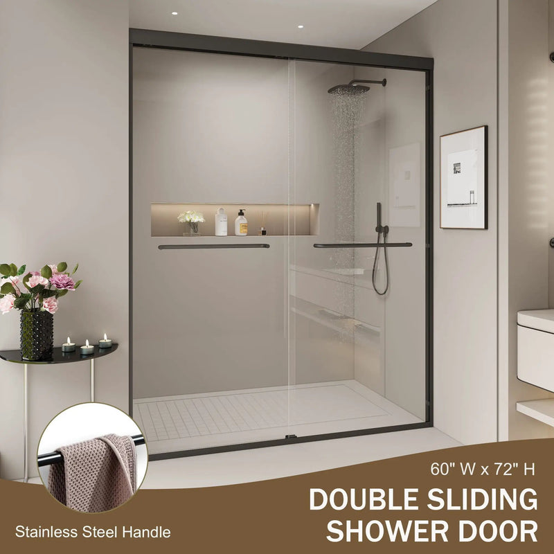 Double Sliding Shower Door, Semi-Frameless Bypass Bathroom Sliding Door With 1/4" (6 Mm) Tempered Glass For Walk-In Shower by HouseOfZazla