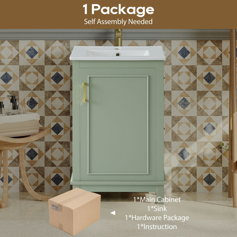 Modern Small Bathroom Vanity Cabinet With Ceramic Basin, Ample Storage, 1 Soft Close Door by HouseOfZazla