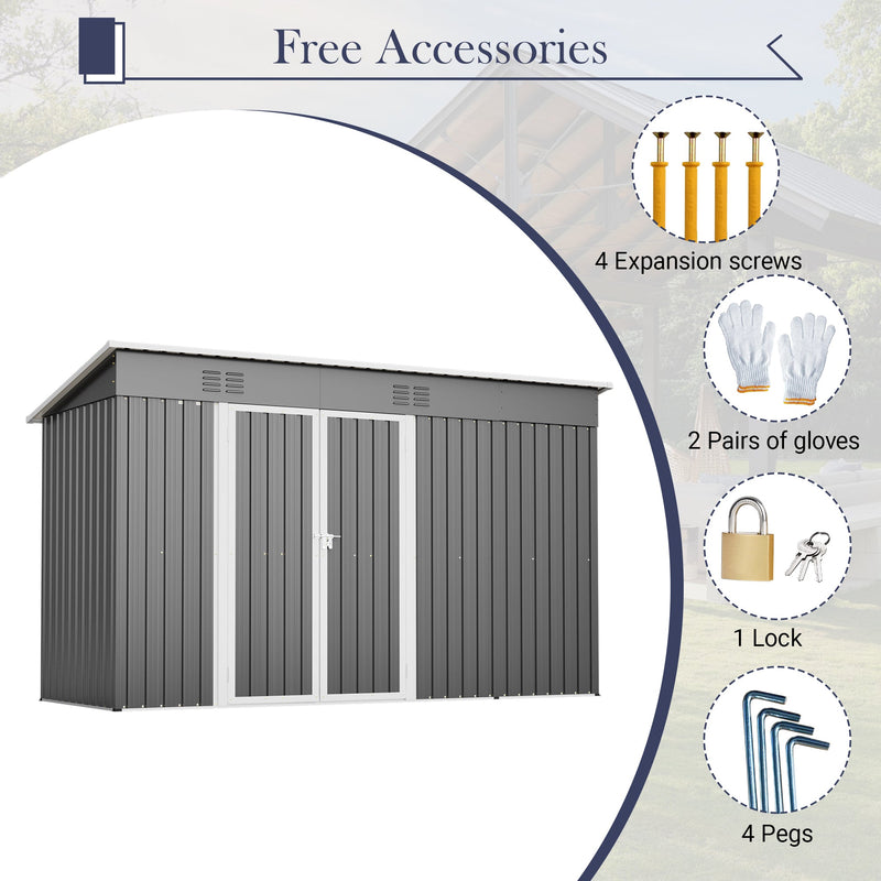 10'x4' Outdoor Metal Storage Shed for Garden Tools Lockable Door With Floor Frame by HouseOfZazla
